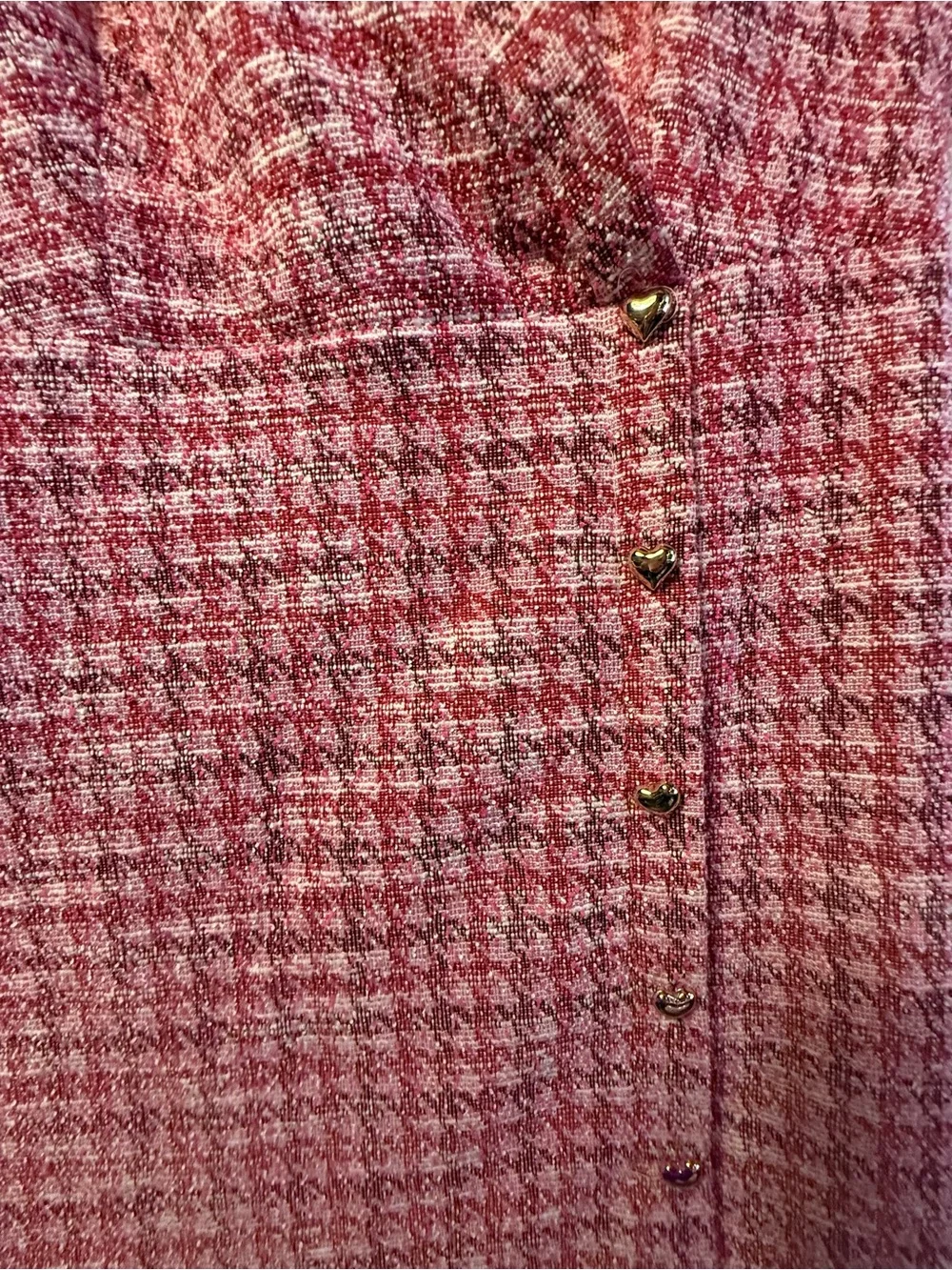 London Times Pink Houndstooth Tweed Faux-Wrap Dress Gold Heart Buttons NWT - Picture 5 of 6